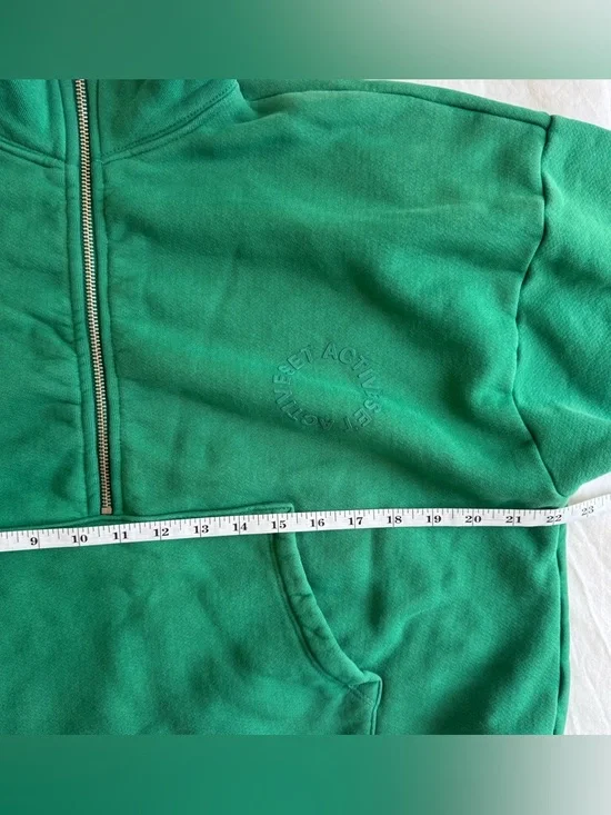SET ACTIVE Green Cropped Half Zip Sweatshirt S Oversized French Terry Pullover - Picture 5 of 6